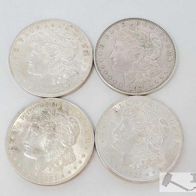 2063: Four 1921 Morgan Silver Dollars
All are Philadelphia Mint
Year: 1921