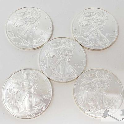 2047: Five .999 Fine $1 Silver Walking Liberty 1oz Coins
2004, two 2013, 2013 and 2015 coins