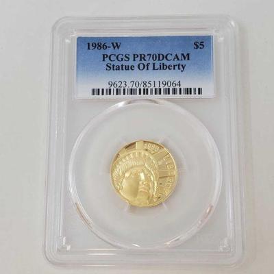 2001: 	
.900 Gold 1986-W Statue of Liberty $5 Coin, 8.36g - PCGS Graded
PCGS Graded PR70DCAM In Protective ase