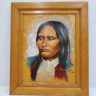 1088: Native American Painting on Wood - Signed LeAnne
Measures approx 21