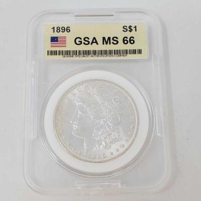 2055: 1896 Morgan Silver Dollar - GSA Graded
GSA Graded MS66 Philadelphia Mint