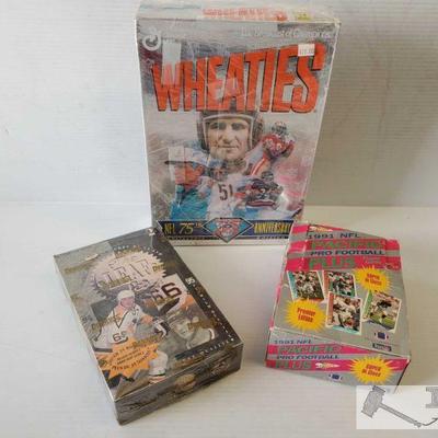 4593: Wheaties NFL 75th Anniversary Cereal Box and more!
Also includes NHL Hockey '94-'95 Trading Cards and '91 NFL Pacific Pro Football...