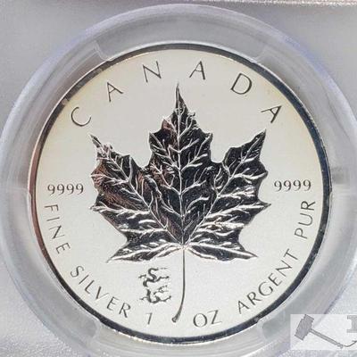 2023: .999 Fine Silver 2012 $5 Maple Leaf 1oz Coin with Dragon Privy Mark - PCGS Graded
PCGS Graded: SP Gem Reverse proof In protective...