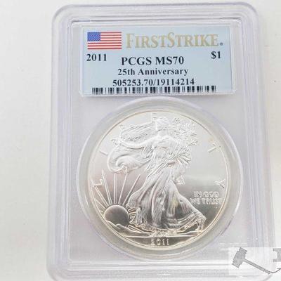 .999 Fine Silver 2011 $1 Walking Liberty 1oz Coin 25th Anniversary - PCGS Graded
PCGS Graded MS70 In protective Casing