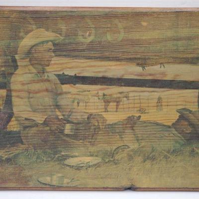 1089: Native American Painting on Wood - Signed LeAnne
Measures approx 21