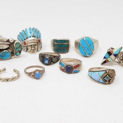 1276: Sterling Silver Turquoise Rings, 90.5g
Weighs approx 90.5g Sizes approx from 3 to 12.5