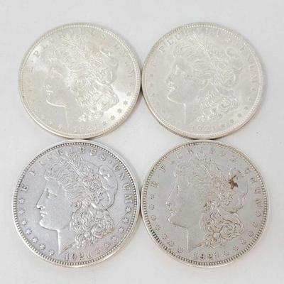 2064: Four 1921 Morgan Silver Dollars
Two Philadelphia Mints and Two Denver Mints