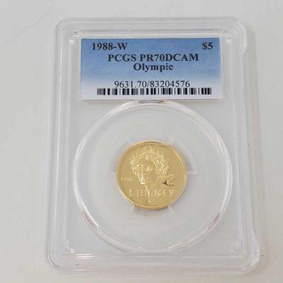 2012: .900 Gold 1988-W Liberty Olympic $5 Coin, 8.36g - PCGS Graded
PCGS Graded PR70DCAM In protective case
 
