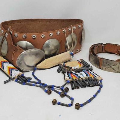 1060: 2 Native American Belts with Bead Chimes
Measures approx from 34