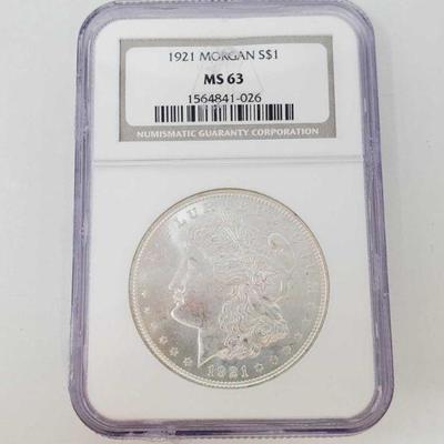 2057: 1921 Morgan Silver Dollar - NCG Graded
NGC Graded MS63 Philadelphia Mint