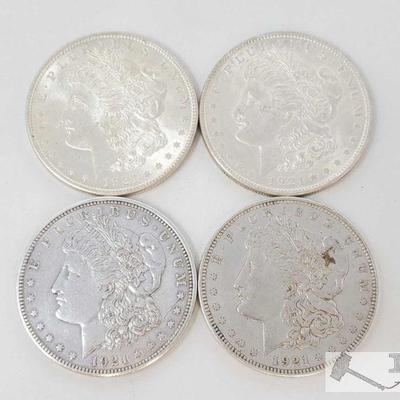 2064: Four 1921 Morgan Silver Dollars
Two Philadelphia Mints and Two Denver Mints
Year: 1921