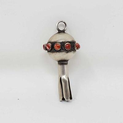 1102: 	
Native American Handmade Sterling Silver Spiny Oyster Pendant, 7.8
This beautiful Native American Handmade Sterling Silver Spiny...
