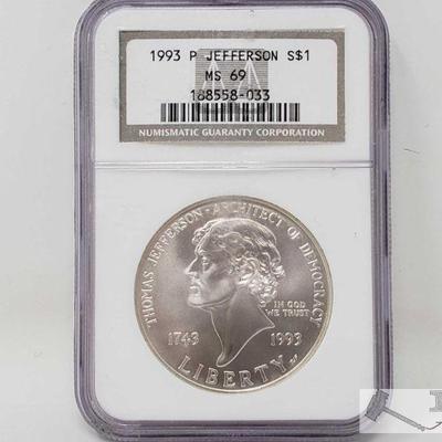 2031: .900 Silver 1993 P Jefferson $1 Coin - NGC Grader
NGC Graded: MS69 In protective casing