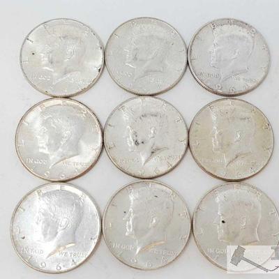 20765: Nine 1964 Silver Kennedy Half Dollars
Nine 1964 Silver Kennedy Half Dollars