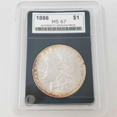 2058: 1886 Morgan Silver Dollar - NGP Graded
NGP Graded MS67 Philadelphia Mint