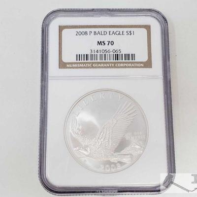 2025: .900 Silver 2008-P $1 Bald Eagle Coin - NGC Graded
NGC Graded: MS70 In protective Casing