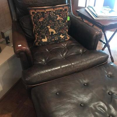 Vintage Brown Leather Chair and Ottoman 