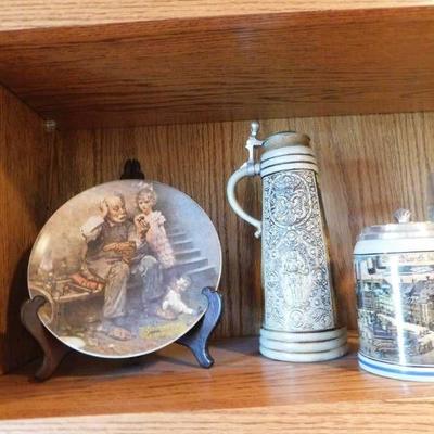 8 Inch Collectors Plate, Steins and old Doll