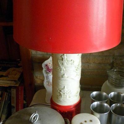 MCM Oriental Theme Pottery Table Lamp