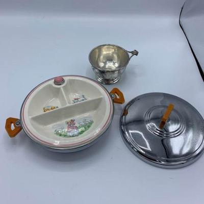 Hot Water Baby Dish and Silver Glass Lined Bowl