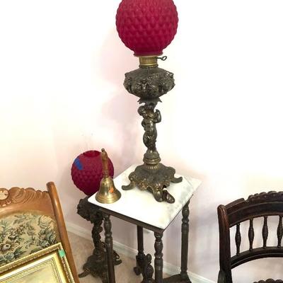 Antique marble-top plant stand -- $125