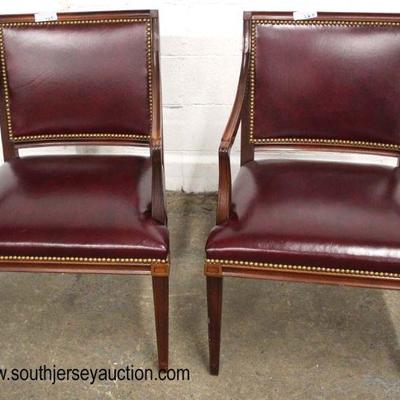  PAIR of Leather Mahogany Frame Arm Chairs 