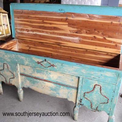  Distressed Art Deco Style Carved Cedar Chest 