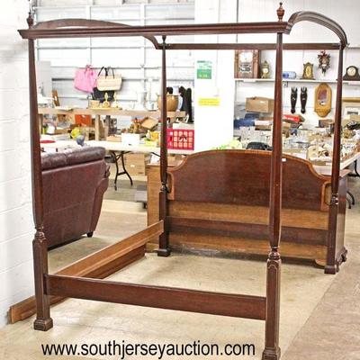 BEAUTIFUL Burl Mahogany and Banded Queen Size Canopy Bed 
