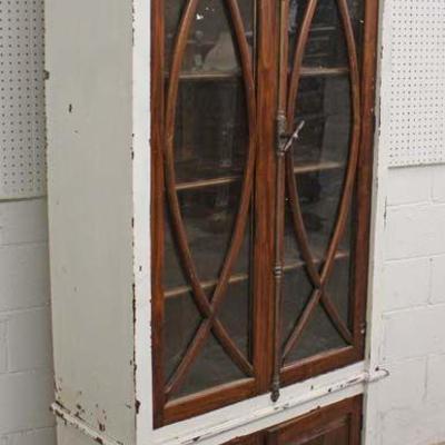  PAIR of Paint Distressed Natural Finish 4 Door Country Display Cabinets 