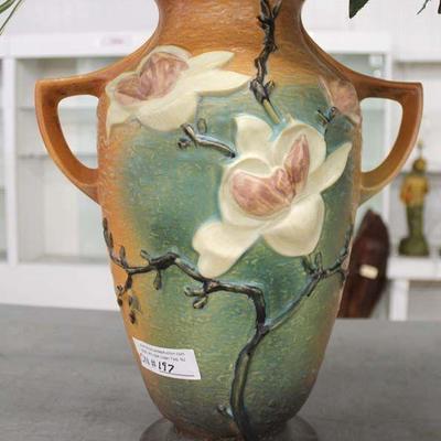 “Roseville” Double Handle Vase with Artificial Flowers 