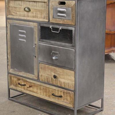  Industrial Style Metal and Wood Rustic Style Multi Drawer Cabinet 