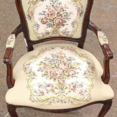  Mahogany Frame Needlepoint French Style Arm Chair 