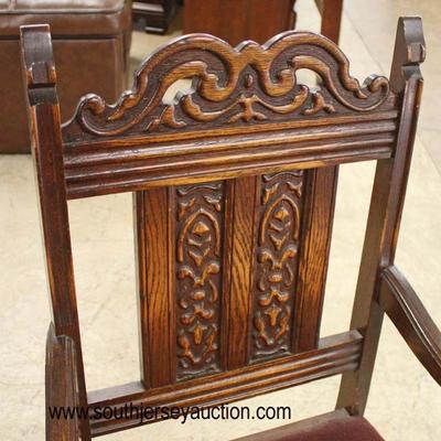  NICE 10 Piece Highly Carved Oak Refectory Dining Room Set with Needlepoint Chairs 