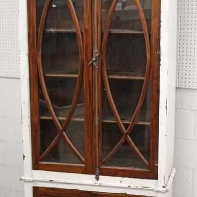  PAIR of Paint Distressed Natural Finish 4 Door Country Display Cabinets 