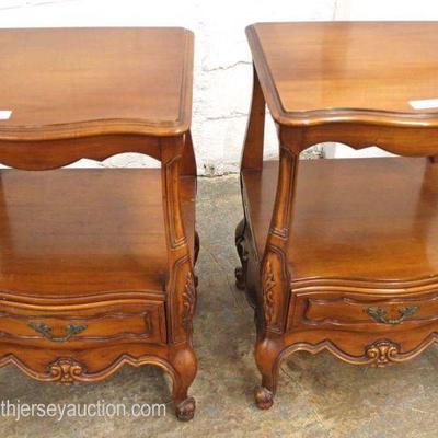  PAIR of County French Provincial One Drawer Carved Night Stands 