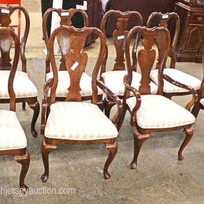  11 Piece Cherry Queen Anne Dining Room Set with Banded and Inlaid Table and Flip Top Server 