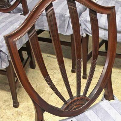Mahogany â€œBaker Furnitureâ€ Banded and Inlaid Dining Room Table with (3) 17 Â½â€ Leaves and 8 Shield Back Dining Room Chairs (Table...