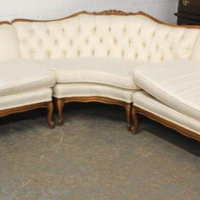  3 Part Mahogany Frame Carved Upholstered Button Tufted French Style Sectional Sofa 