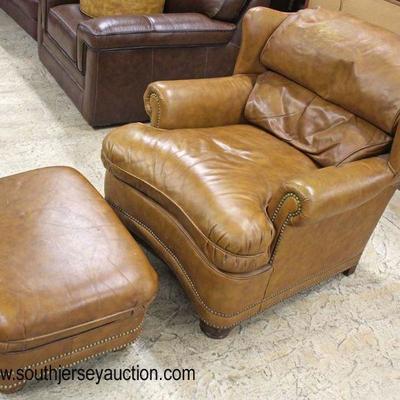  Leather Club Chair and Ottoman in the Saddle Brown 