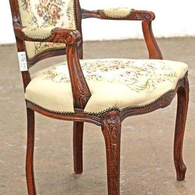  Mahogany Frame Needlepoint French Style Arm Chair 