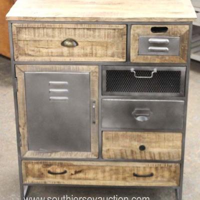  Industrial Style Metal and Wood Rustic Style Multi Drawer Cabinet 