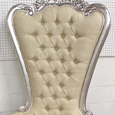  PAIR of Button Tufted Silver Finish Throne Chairs 
