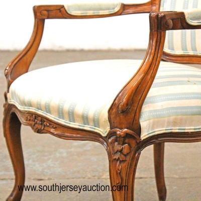  Country French Carved Upholstered Arm Chair 