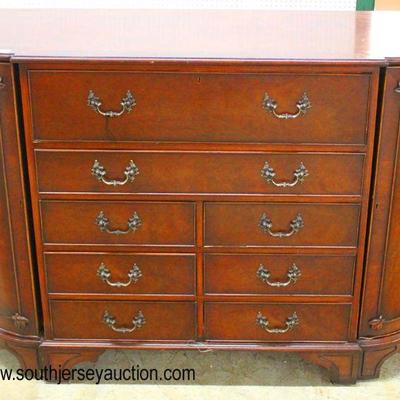  Mahogany Banded and Inlaid Credenza with Side Doors and Fall Down Desk 