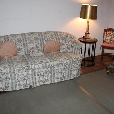 Oriental fabric upholstered sofa
