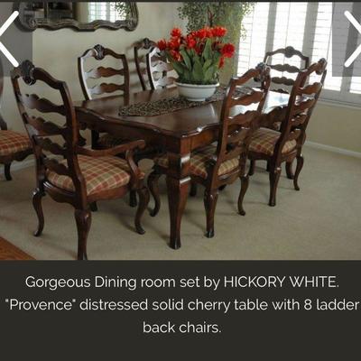 Hickory White.  Solid Cherry.  Hand crafted in NC. Comes with eight (8) chairs, two 24