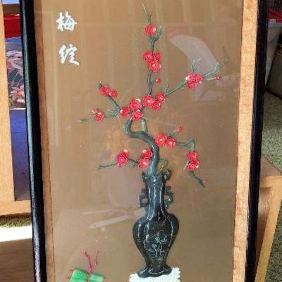 PVT011 Beautiful Chinese Prune Flowers Framed Wall Hanging