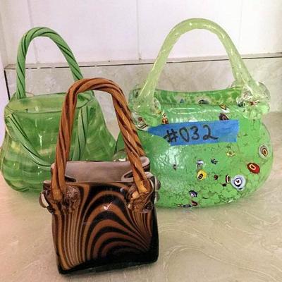 PVT032 Blown Glass Purse Shaped Candy Dishes