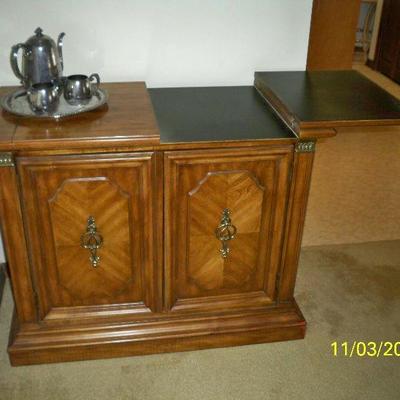 Stanley Furniture Co. Server/Bar with top open on one side.