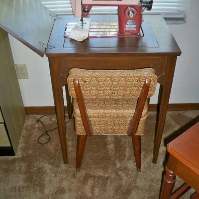 Vintage Morse Sewing Machine with cabinet and Chair, also has Original Carrying Case